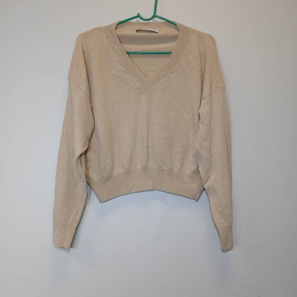Zara women large boxy cropped lightweight sweater tan sandy beige spring summer